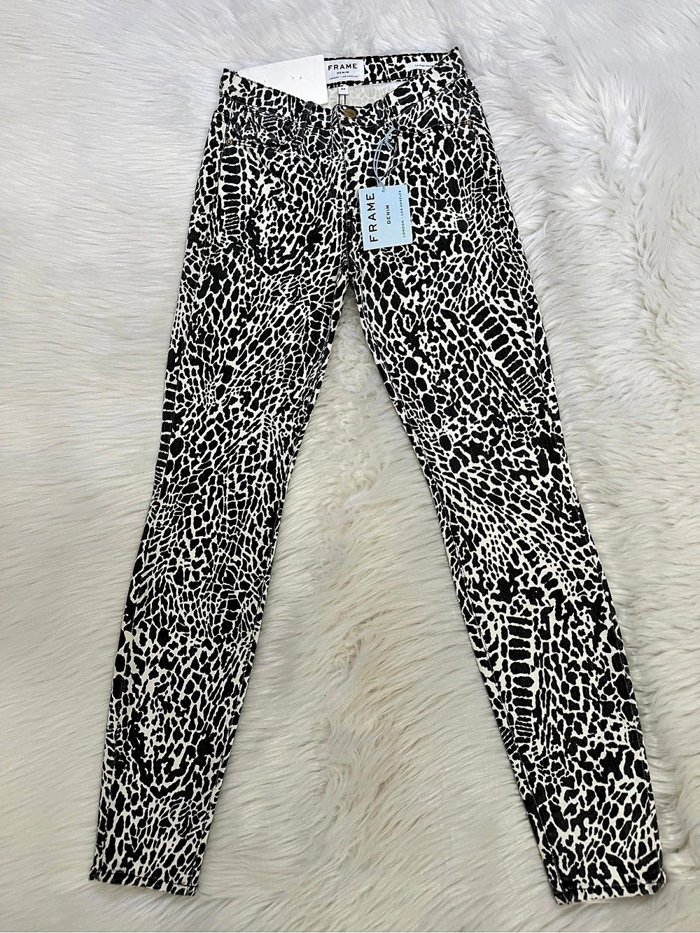 FRAME Le High Skinny Animal Print Jeans in Black & White Sz 24